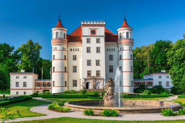 Wojanow, Poland - July 1, 2022: Beautiful architecture of the Wojanow Palace in Lower Silesia. Poland