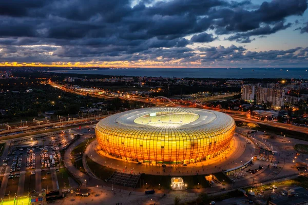 Gdansk Poland August 2022 Aerial Landscape Amber Shape Stadium Baltic — Fotografie, imagine de stoc