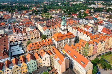 Beautiful architecture of the Town Hall Square in Jelenia Gora at summer, Poland