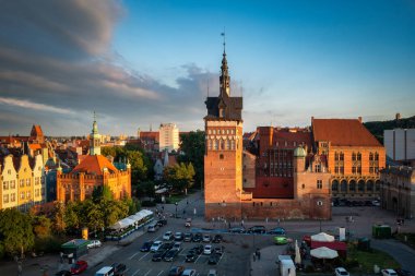 Beautiful architecture of the Main Town of Gdansk in the rays of the setting sun. Poland