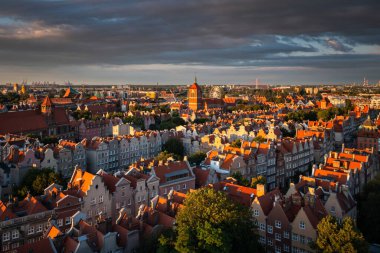 Beautiful architecture of the Main Town of Gdansk in the rays of the setting sun. Poland