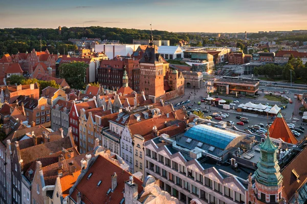 Beautiful Architecture Main Town Gdansk Rays Setting Sun Poland — Stock Fotó