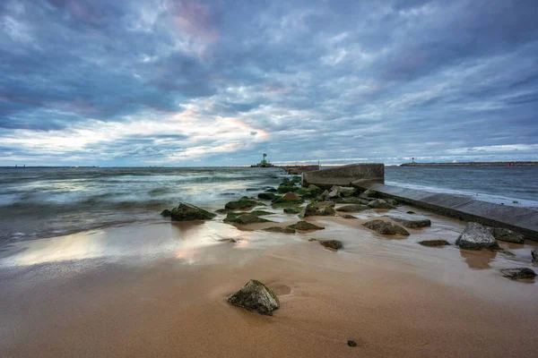 Sunset Beach Baltic Sea Gdansk Poland — Stockfoto