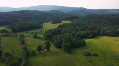 A beautiful landscape of forests and fields near the Giant Mountains, Lower Silesia. Poland