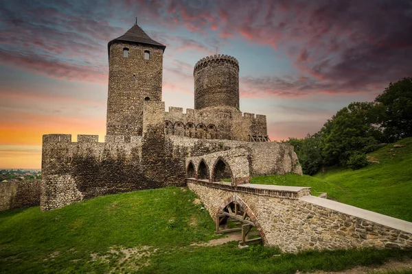 Château Médiéval Bedzin Coucher Soleil Pologne — Photo