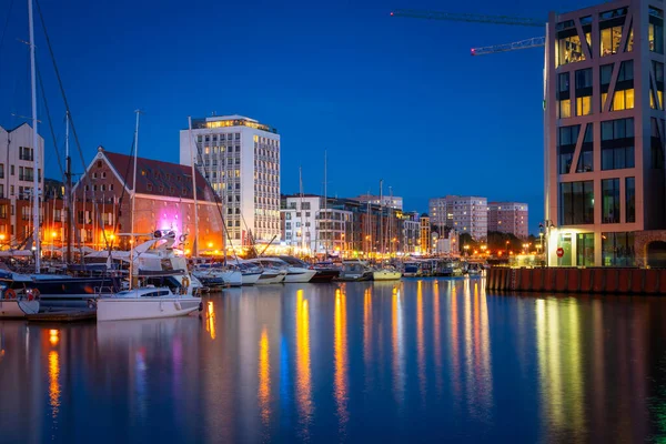 Marina Gdansk Sur Rivière Motlawa Crépuscule Pologne — Photo