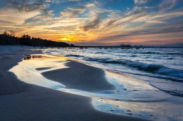 Закат Пляже Балтийского Моря Гданьске Польша — стоковое фото