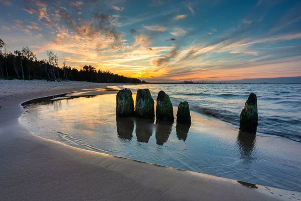 Sunset Beach Baltic Sea Gdansk Poland — Fotografia de Stock