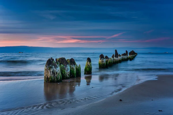 Sunset Beach Baltic Sea Gdansk Poland — Foto Stock