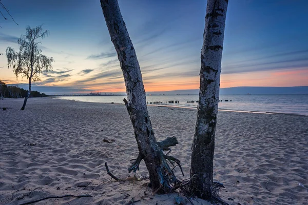 Ηλιοβασίλεμα Στην Παραλία Της Βαλτικής Θάλασσας Στο Γκντανσκ Της Πολωνίας — Φωτογραφία Αρχείου