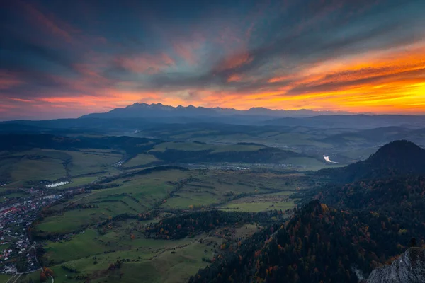 Belo Pôr Sol Sobre Montanhas Tatra Outono Polónia — Fotografia de Stock