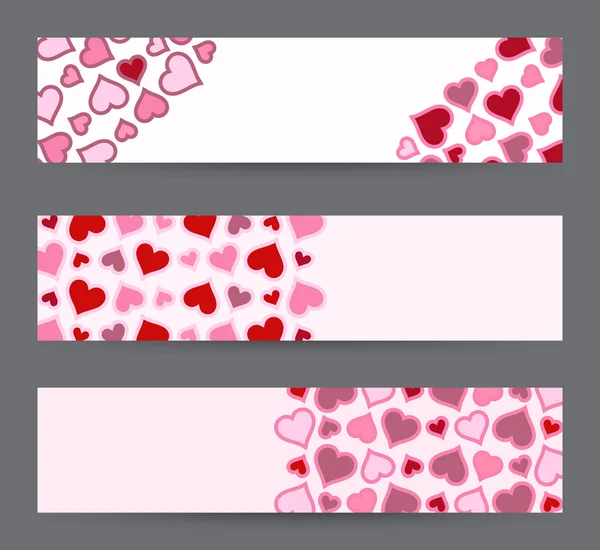 Collection of three banners with hearts. Valentine's Day card template in vector. — Stock Vector