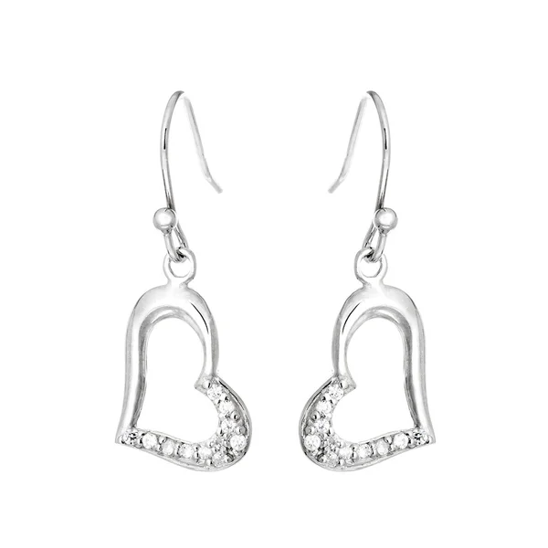 Silver earrings in the shape of heart — Stock Photo, Image