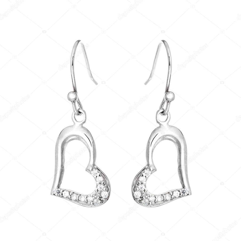 Silver earrings in the shape of heart