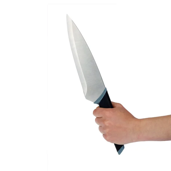 Hand hält ein Messer isoliert auf weißem Hintergrund — Stockfoto