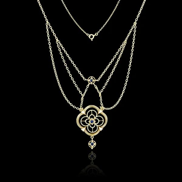 Golden necklace isolated on black background — Stock Photo, Image