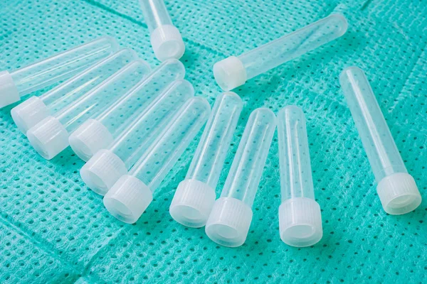 Plastic Test Tubes Caps Collection Samples Sampling Tubes Laboratory Examination — Zdjęcie stockowe