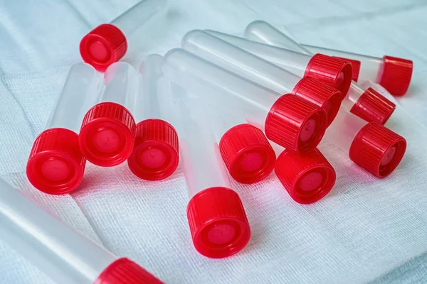 Plastic Test Tubes Caps Collection Samples Sampling Tubes Laboratory Examination — Fotografia de Stock