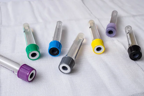 Plastic Test Tubes Caps Collection Samples Blood Sampling Tubes — 图库照片