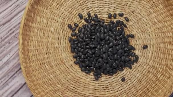 Brown Bowl Full Dry Black Beans Healthy Eating Vegetarian Concept — Stock Video