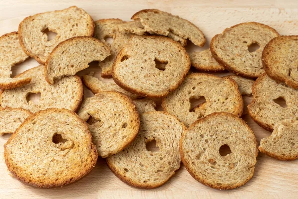 Mini Rolls Baked Bread Wooden Background Bread Chips — 图库照片