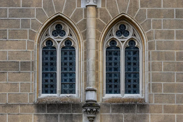 Vidriera Medieval Gótica Arco Piedra Elemento Arquitectónico —  Fotos de Stock