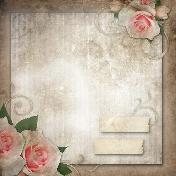 Grunge, vintage achtergrond met rozen — Stockfoto