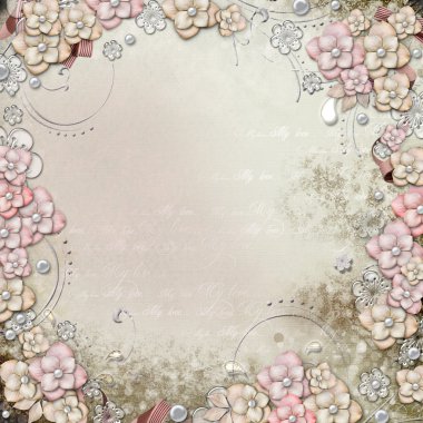 Old decorative background with flowers and pearls