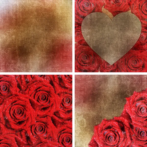 Collection de 4 fonds en papier avec roses rouges pour Valentines — Photo