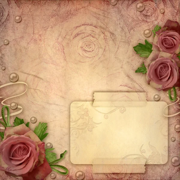 Card for greeting or invitation on the vintage background with r — Stock Photo, Image