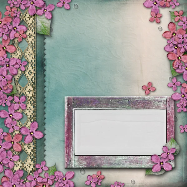 Capa de álbum com lilás e renda artesanal — Fotografia de Stock
