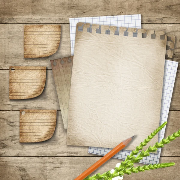 Blank paper with  pencil on wooden background — Stock Photo, Image