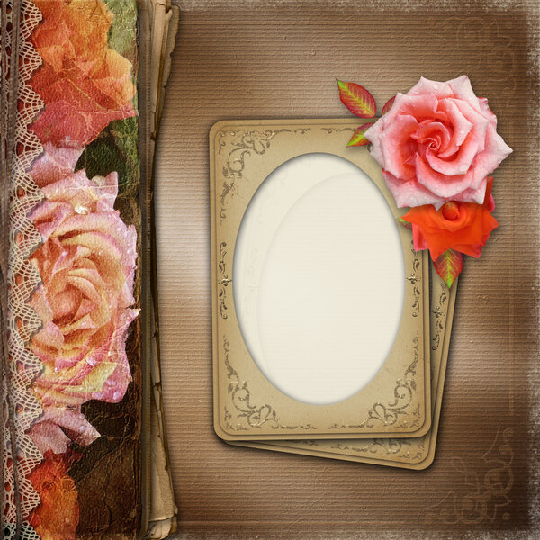 Vintage  Beautiful Roses Album Cover With Lace And Old Paper ( 1
