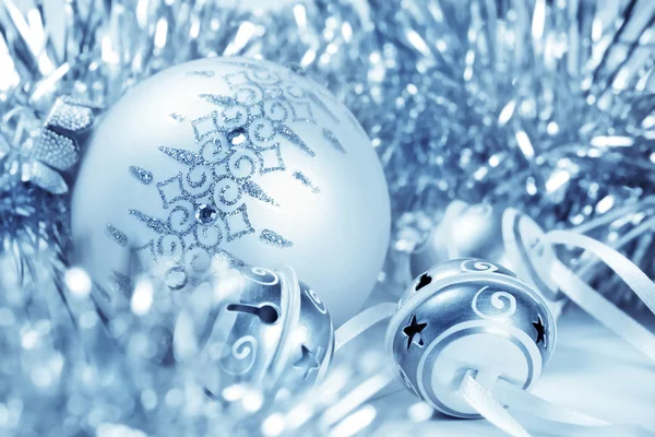 Christmas balls with tinsel — Stock Photo, Image