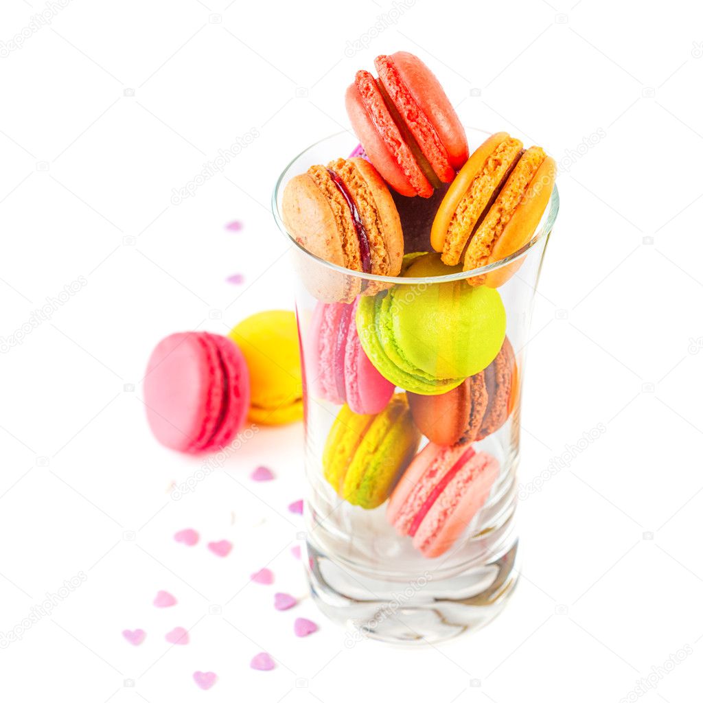 French colorful macarons in a glass