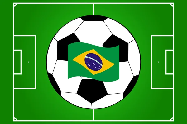 Vector of football field and ball with flag of Brazil — Stock Vector