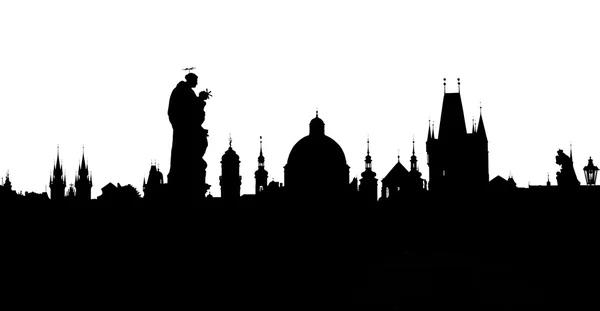 Prague towers silhouettes from Charles Bridge — Stock Photo, Image