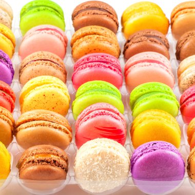 bir kutu içinde geleneksel Fransız renkli macarons