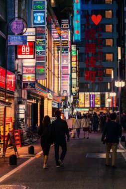 Reklam panoları ve neon işaret Shinjukus Kabuki-cho bölgesinde de uykusuz şehir Tokyo, Japonya