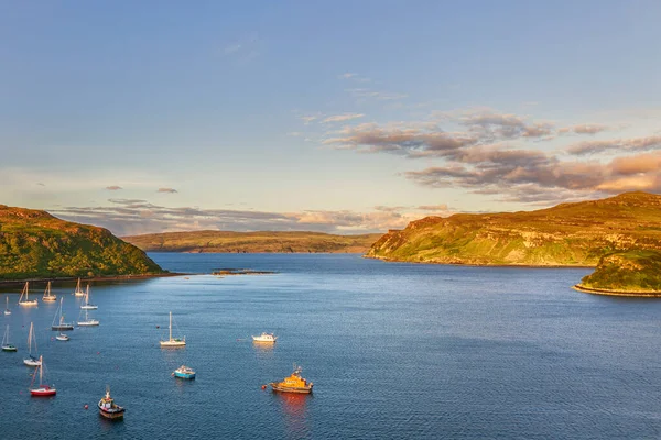 View Portree Bay Sunset Isle Skye Scotland – stockfoto