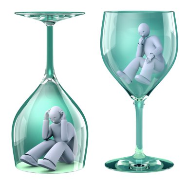 Man in glass, alcoholism as a trap clipart