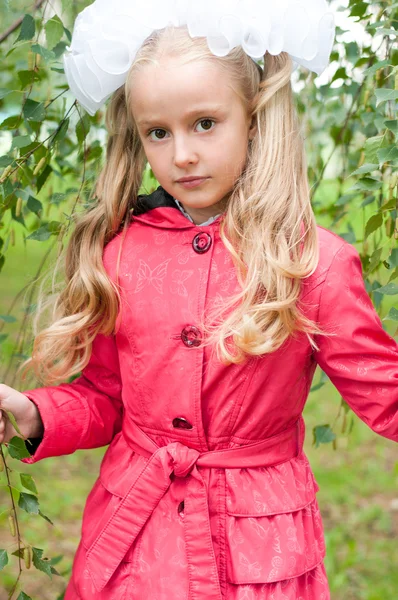 Huş ağacı ormanda giyinmiş kız öğrenci — Stok fotoğraf