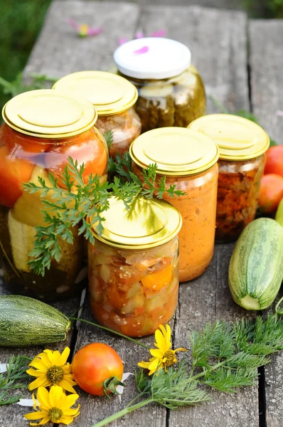 Home canning, canned vegetables — Stock Photo, Image