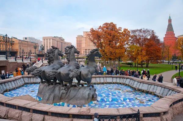 Fountain with horses at the Manege. Moscow, Russia — Stock Photo, Image