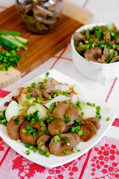 Marinated mushrooms and boiled potatoes — Stock Photo, Image
