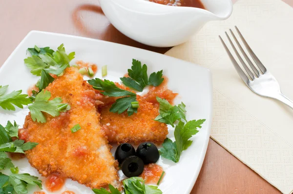 Chicken breast in breadcrumbs — Stock Photo, Image