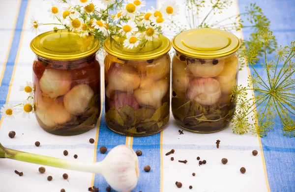 Ajo en escabeche enlatado para el invierno —  Fotos de Stock