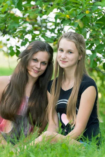 Ritratto di una ragazza con i capelli lunghi in giardino — Foto Stock