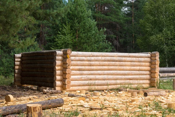 Houten pine blokhuis maken — Stockfoto