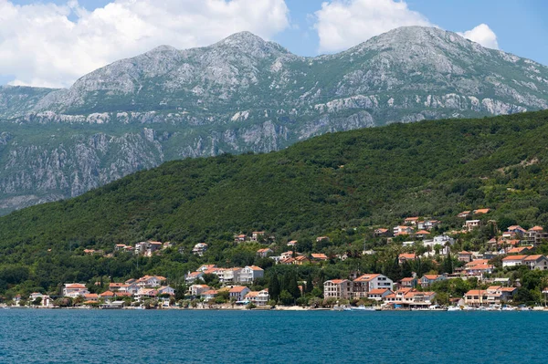 Kilátás Part Kotori Öböl Házak Montenegró — Stock Fotó